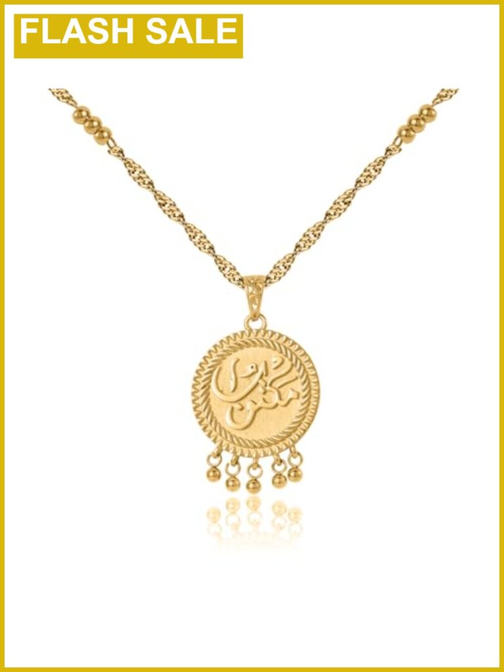 Maktub Arabic Coin Necklace 18K Gold Plated Stainless Steel Adjustable